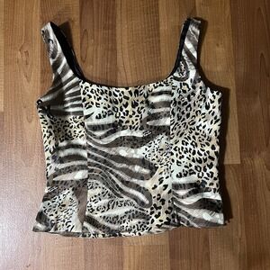 Sandra Darren‎ Silky Cheetah Leopard Animal Print Tank Shell Sleeveless Size 6